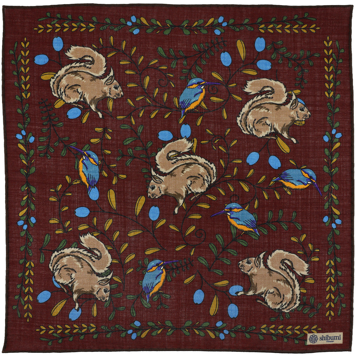 Animal Motif Wool / Silk Pocket Square - Burgundy - 40x40cm