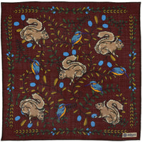 Animal Motif Wool / Silk Pocket Square - Burgundy - 40x40cm