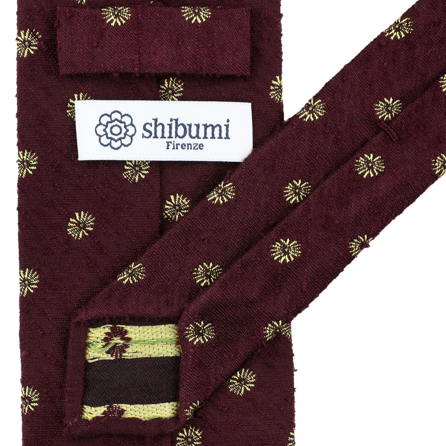 Floral Shantung Silk Tie - Burgundy - Hand-Rolled