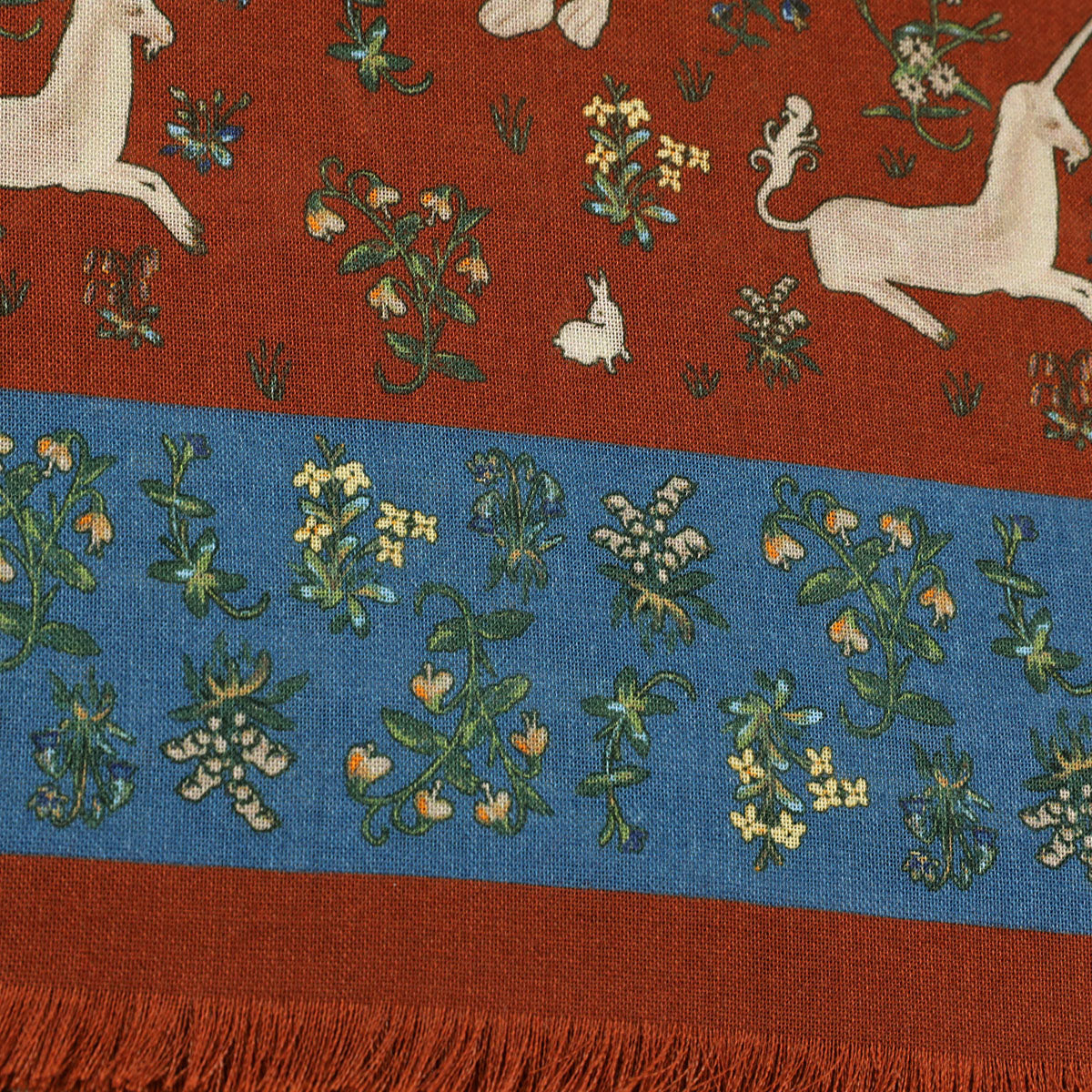 Animal Printed Wool / Silk Scarf - Rust