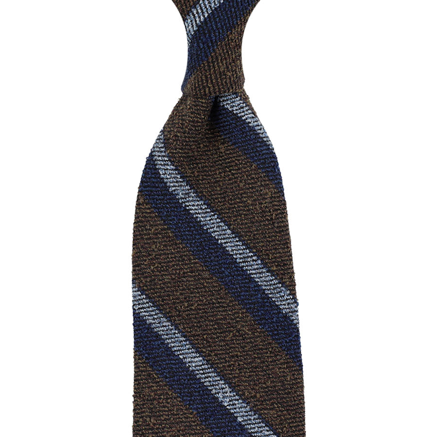 Striped Silk / Wool / Cotton Tie - Brown / Navy / Sky