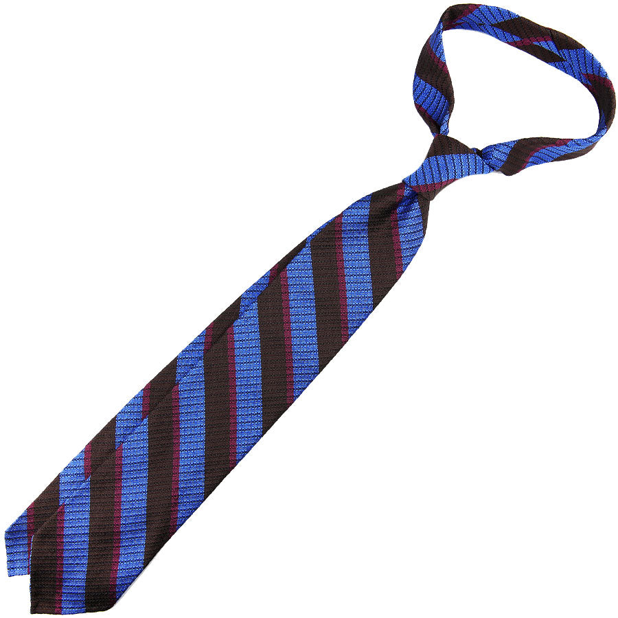 Striped English Grenadine Silk Tie - Brown / Blue / Burgundy