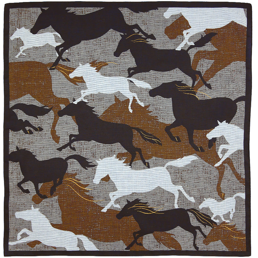 Horse Motif Cotton Handkerchief - Brown