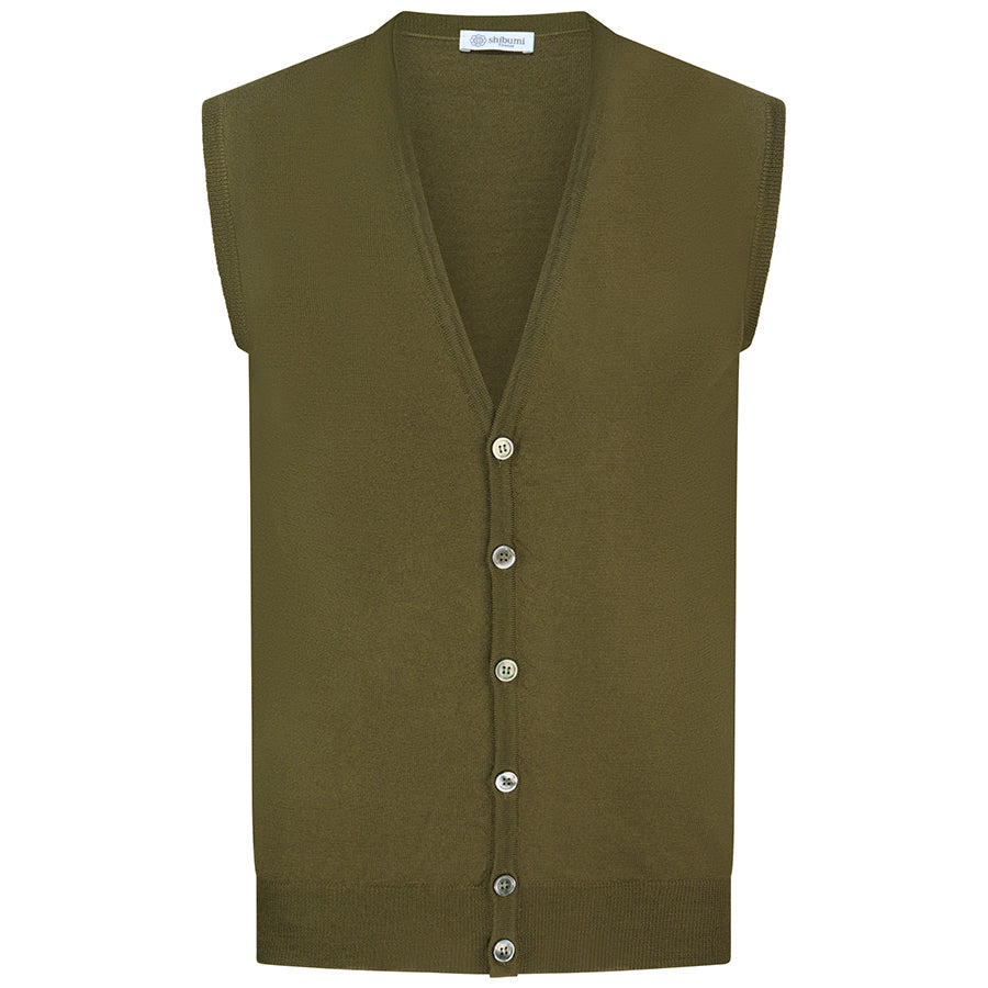 Merino Wool Sleeveless Cardigan - Olive