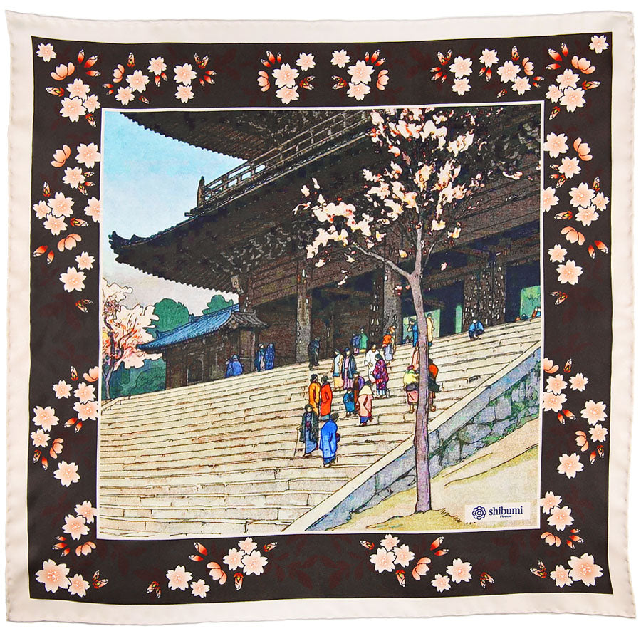 Ukiyo-e Silk Pocket Square - Sakura-Mairi - 40x40cm