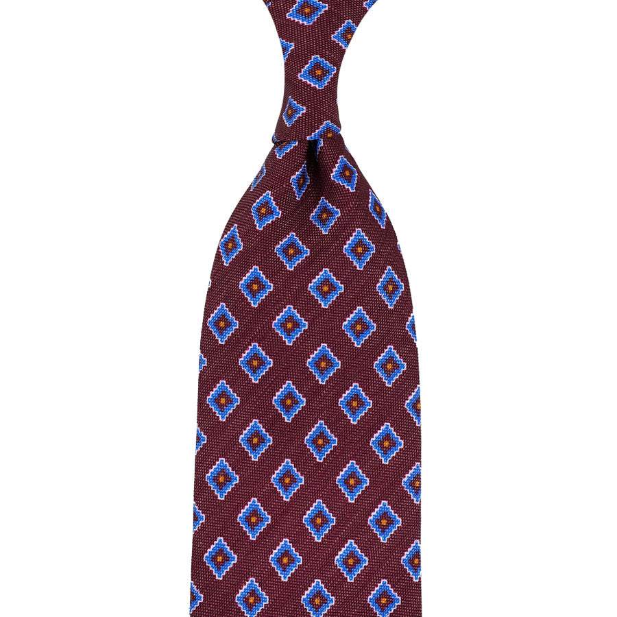 Floral Printed Silk / Linen Tie - Burgundy - Hand-Rolled