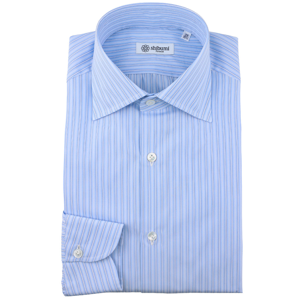 Poplin Semi Spread Shirt - Blue - Ticking Stripe