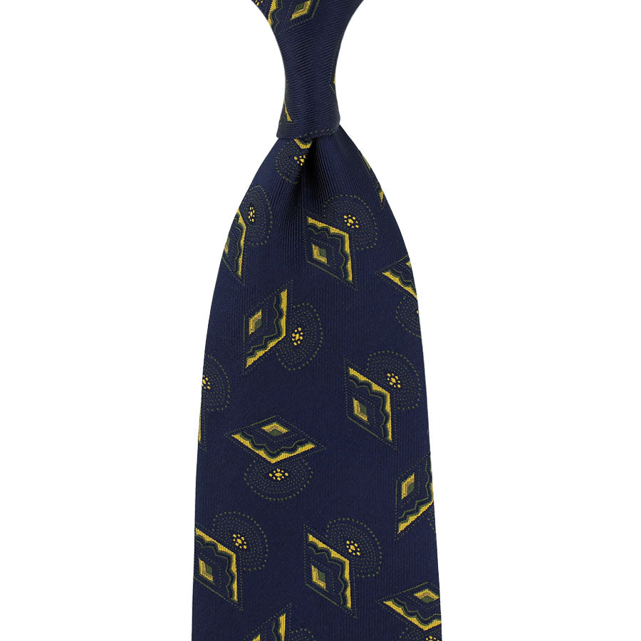 Geometrical Japanese Jacquard Silk Tie - Navy