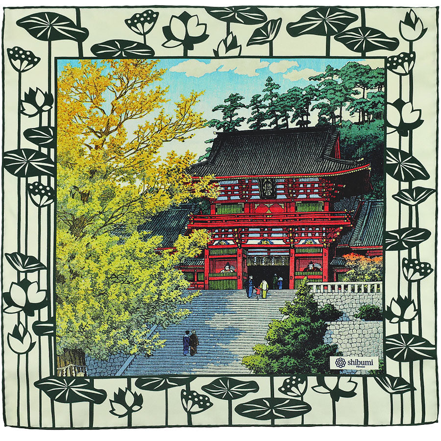 Ukiyo-e Silk Pocket Square - Tsuruoka Hachiman - 40x40cm