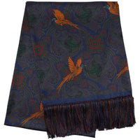 Double-Sided Ancient Madder Silk Scarf - Navy - 180cm x 35cm