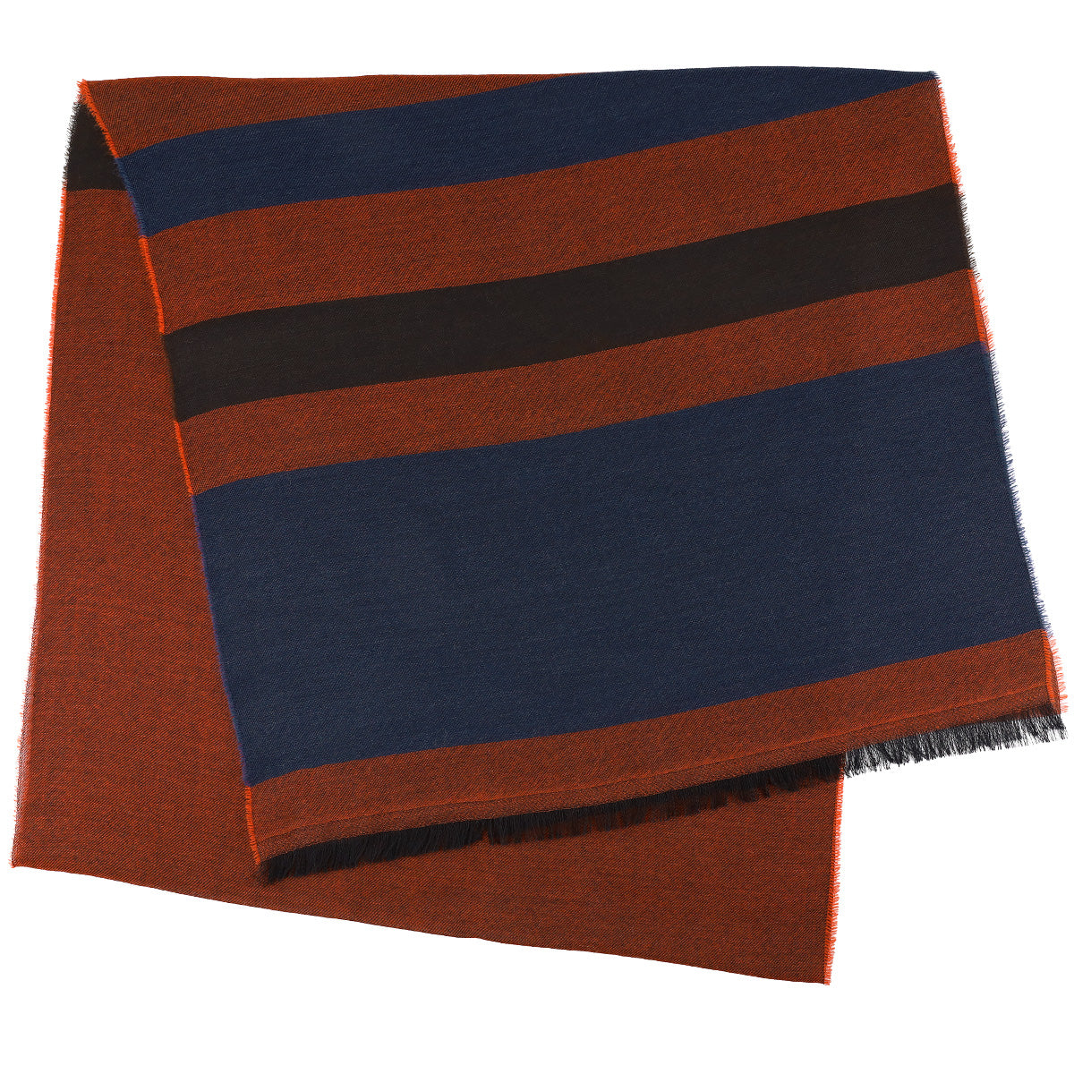 Striped Thin Cashmere Scarf - Rust / Blue / Brown