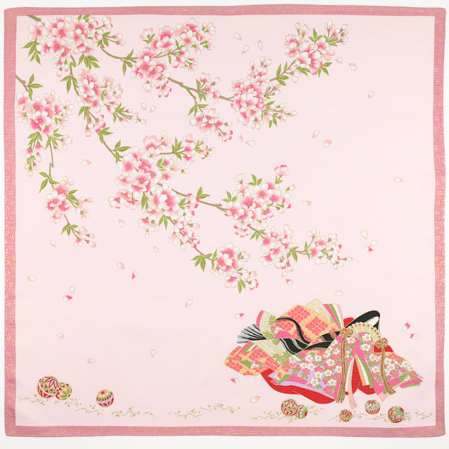 Ukiyo-e Motif Cotton Handkerchief - Pink