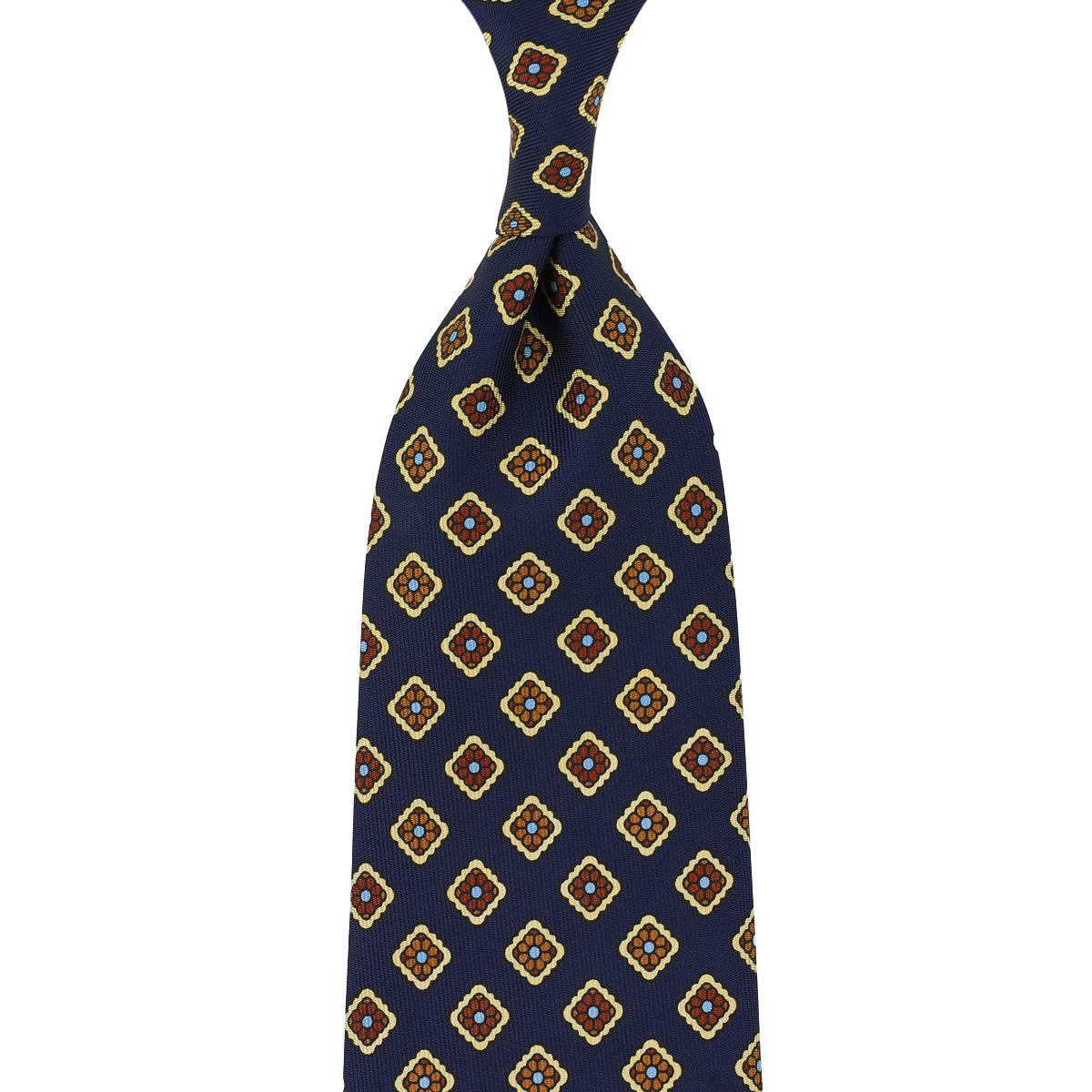 Floral Printed Silk Tie - Navy - Hand-Rolled