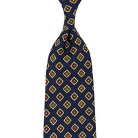 Floral Printed Silk Tie - Navy - Hand-Rolled