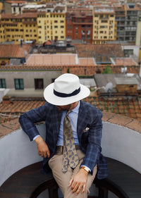 Panama Hat - Ivory - Navy Ribbon - Llano