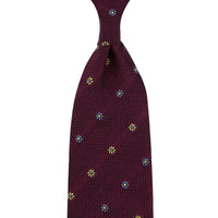 Floral Fina Grenadine Silk Tie - Burgundy - Hand-Rolled