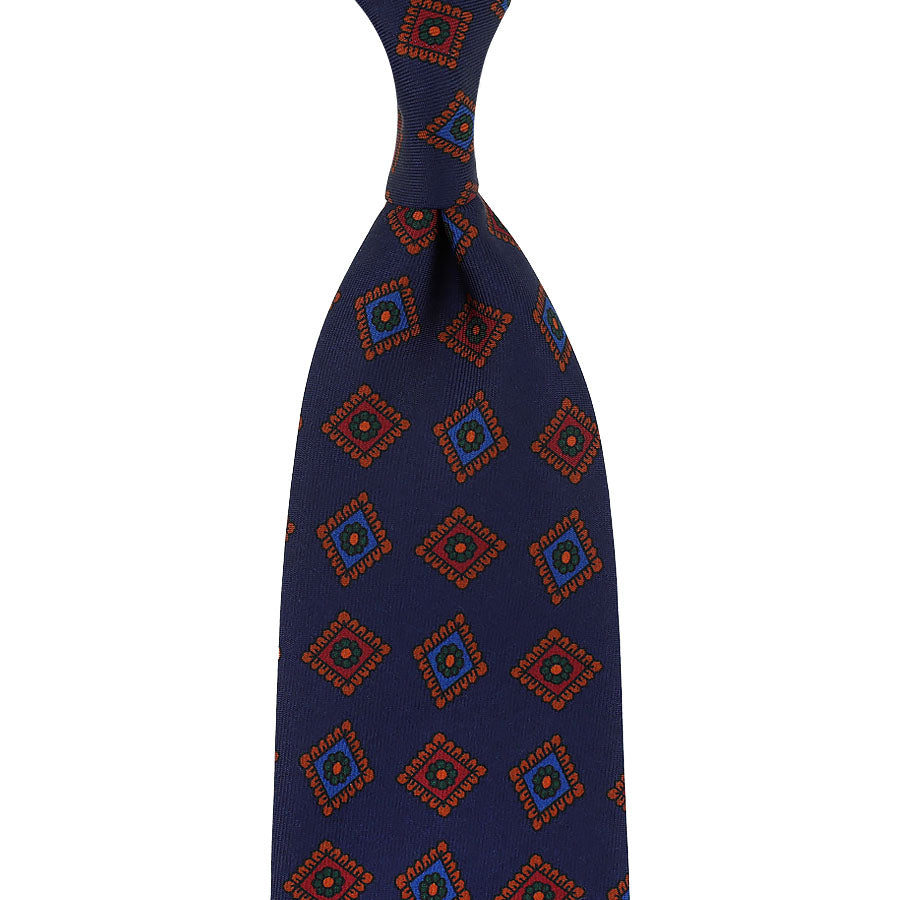 Ancient Madder Silk Tie - Navy - Hand-Rolled