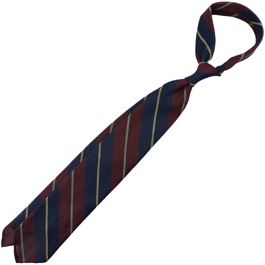 Striped Fina Grenadine Silk / Linen Tie - Navy / Burgundy