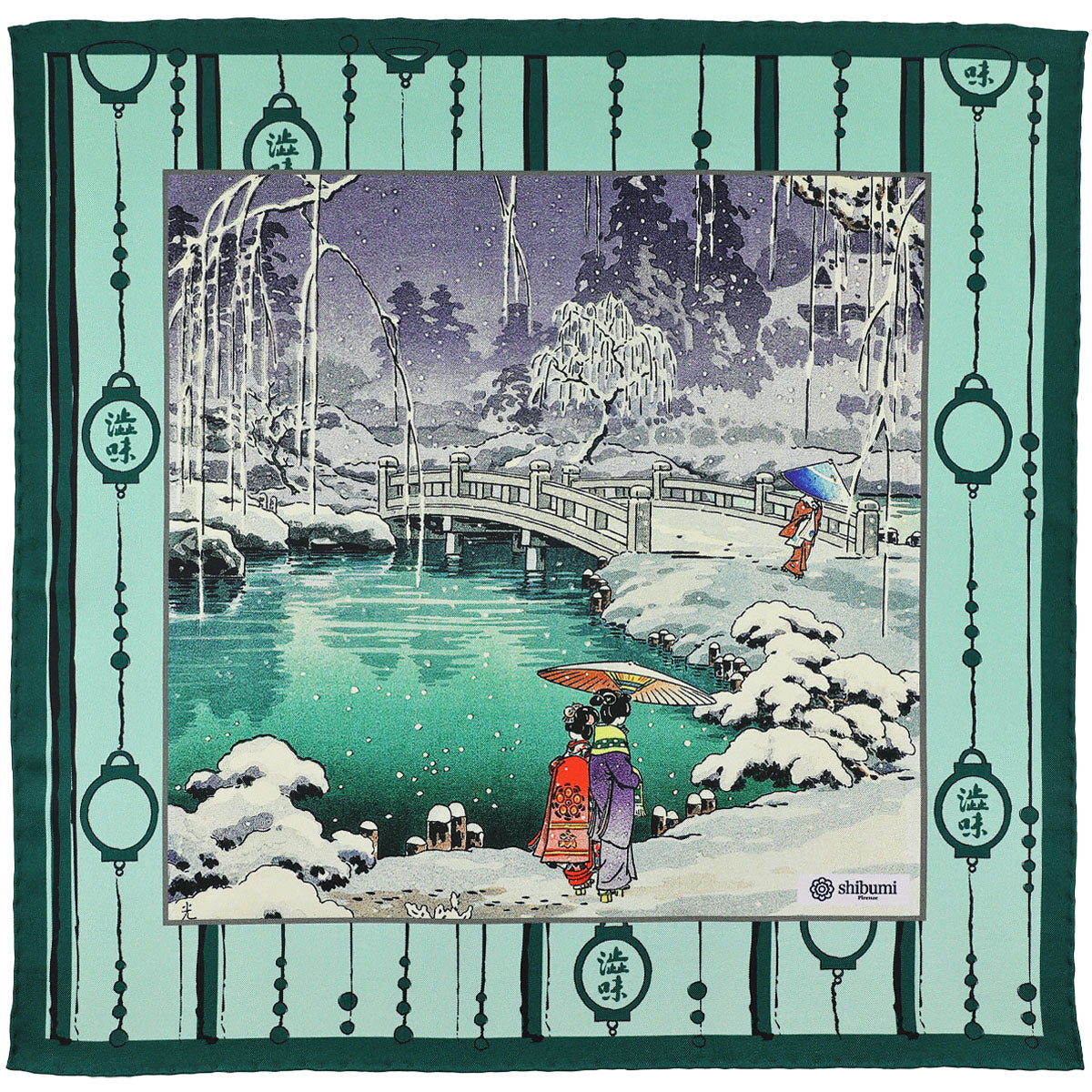 Ukiyo-e Silk Pocket Square - Maruyama-Koen - 40x40cm