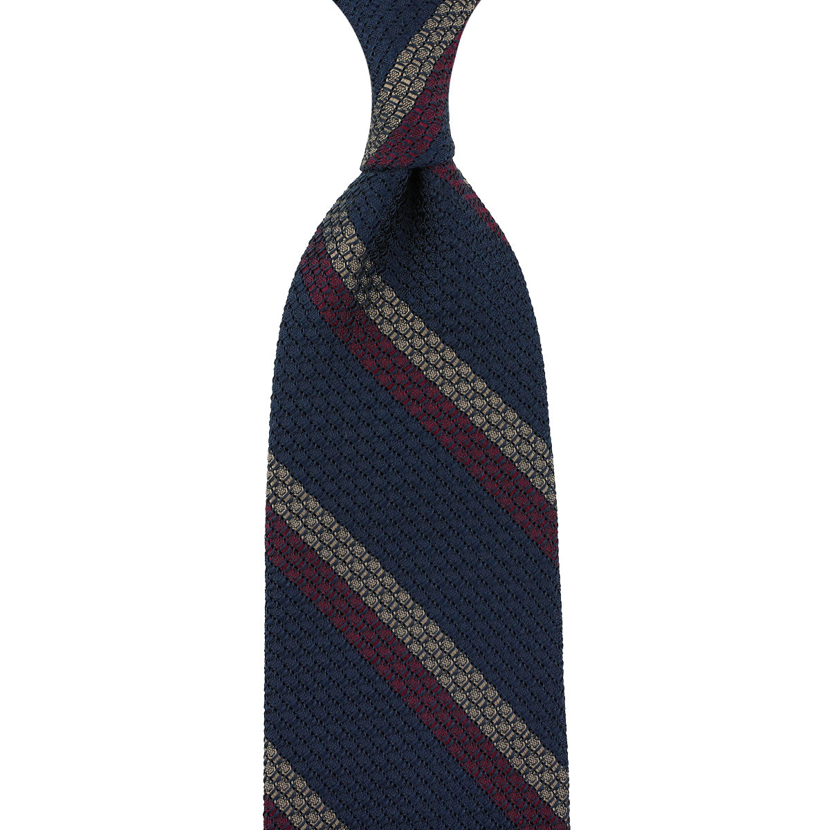 Striped Grossa Grenadine Silk Tie - Navy / Berry / Taupe