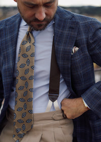 Geometrical Japanese Jacquard Silk Tie - Beige - Hand-Rolled