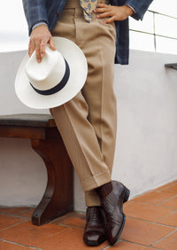 Panama Hat - Ivory - Navy Ribbon - Llano