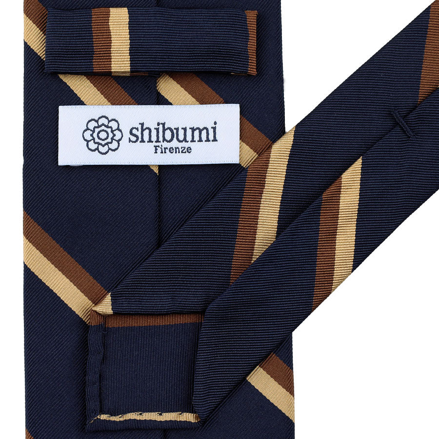 Repp Stripe Silk / Cotton Tie - Navy / Brown / Cream