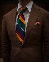 Japanese Repp Stripe Silk Tie - Navy / Burgundy / Forest / Gold