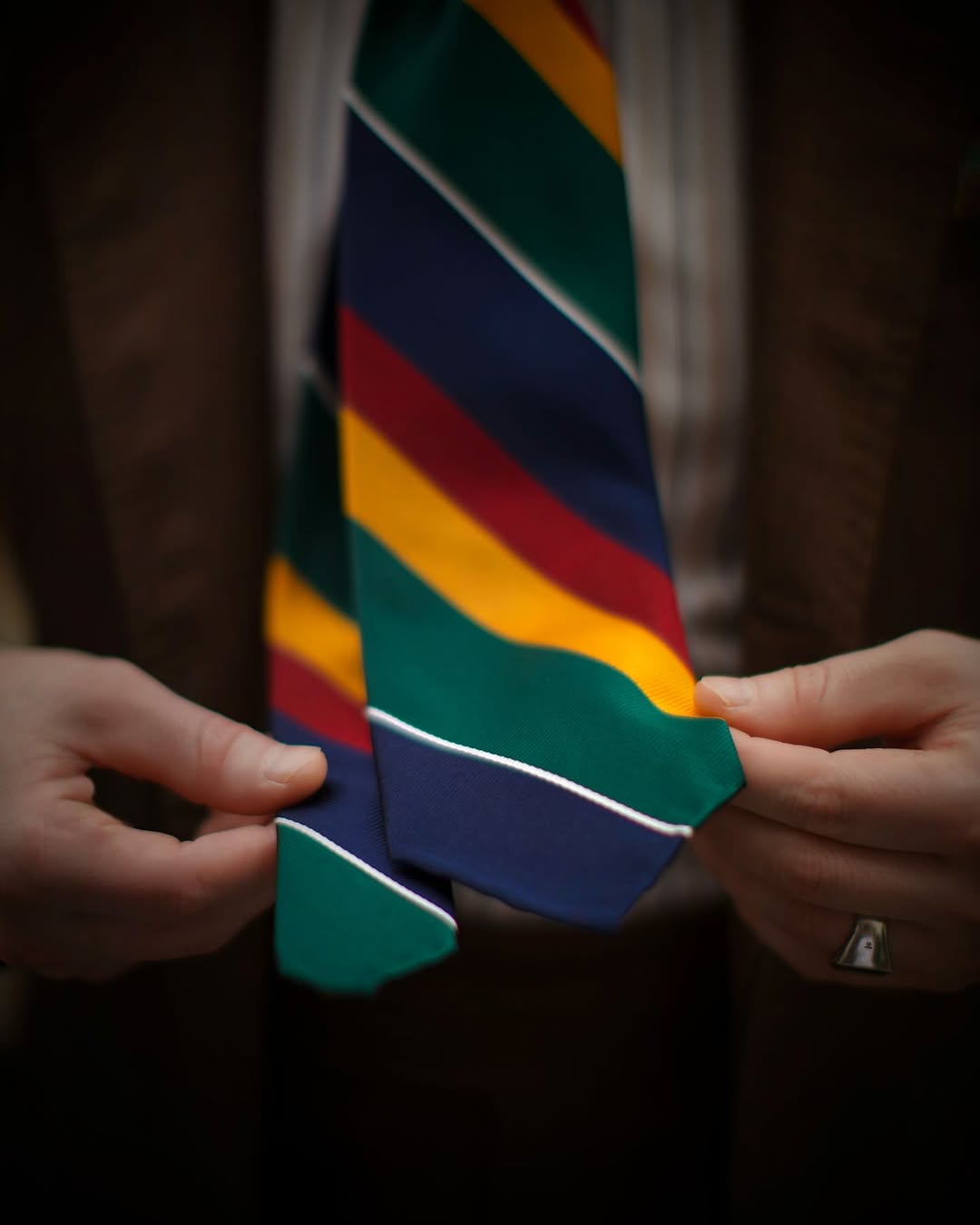 Japanese Repp Stripe Silk Tie - Navy / Burgundy / Forest / Gold