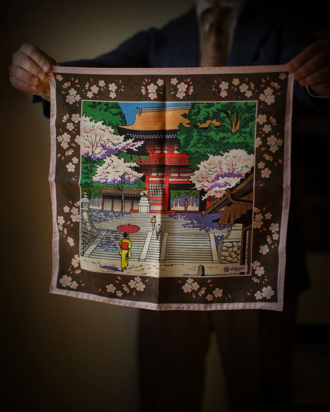 Ukiyo-e Silk Pocket Square - Kurama-dera - 40x40cm