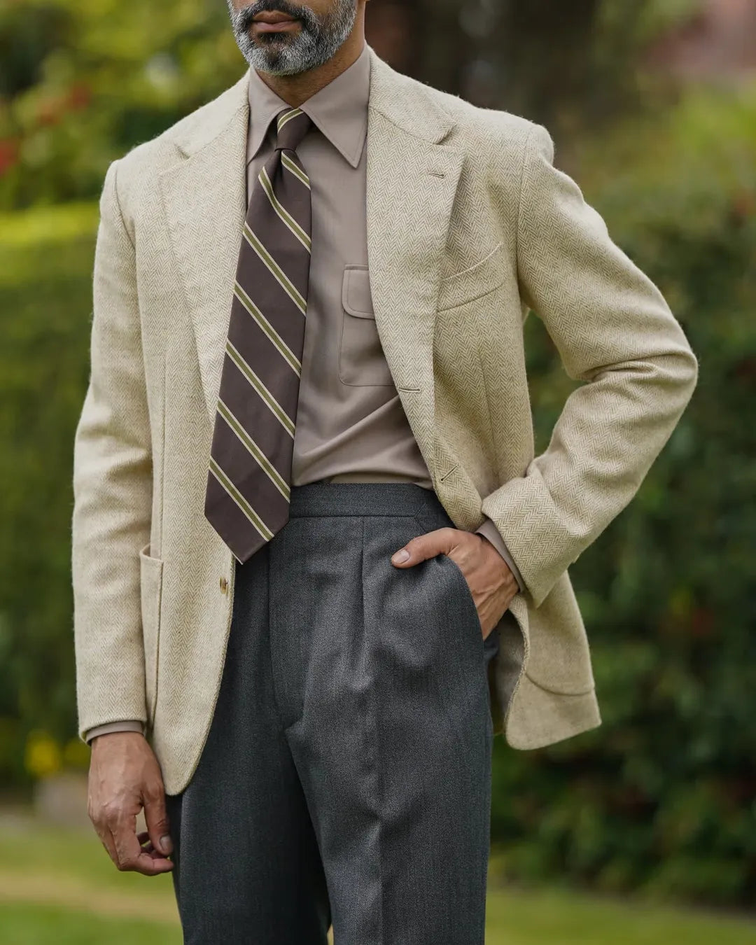 Repp Stripe Silk Tie - Chocolate - Hand-Rolled