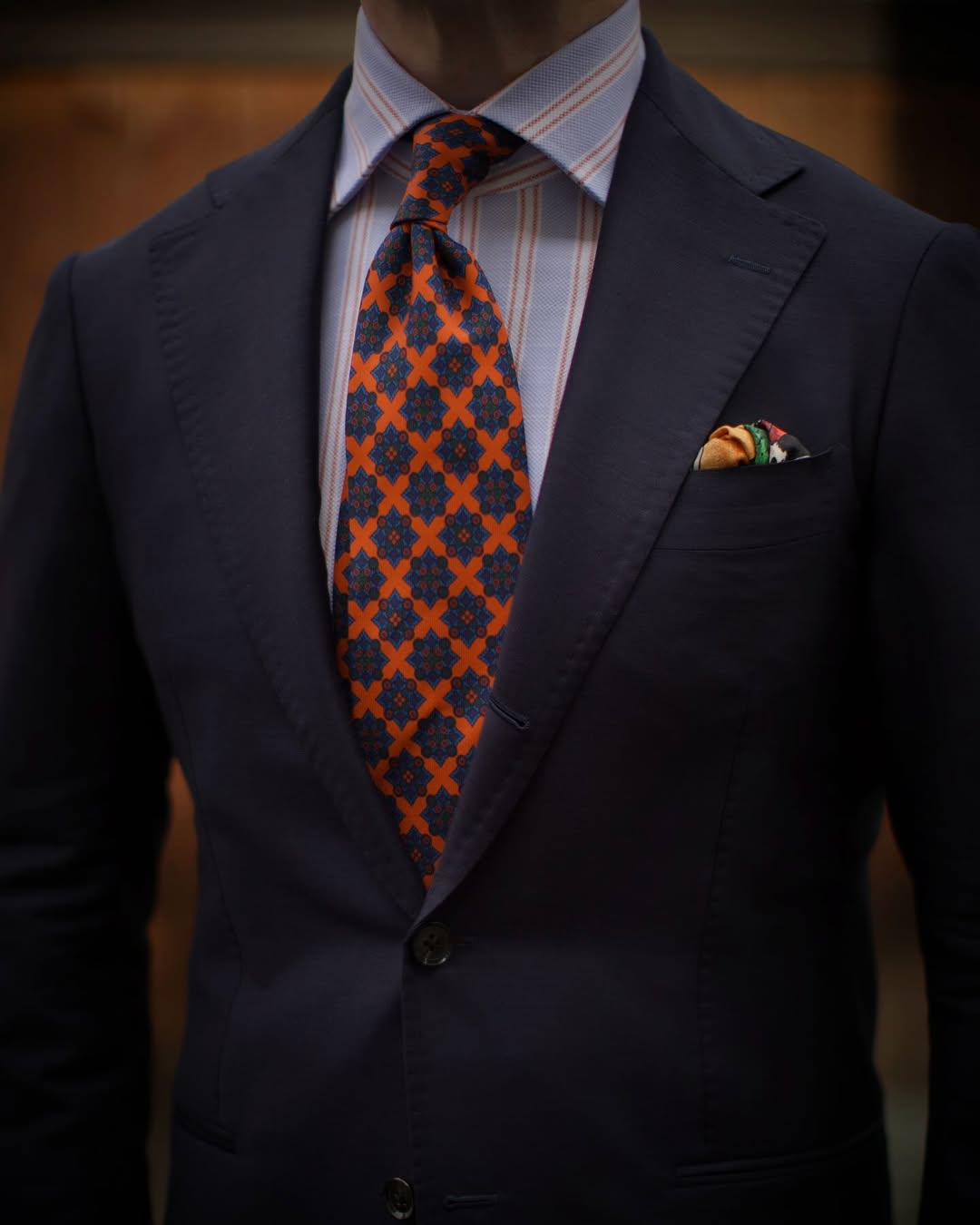 Ancient Madder Silk Tie - Orange - Hand-Rolled