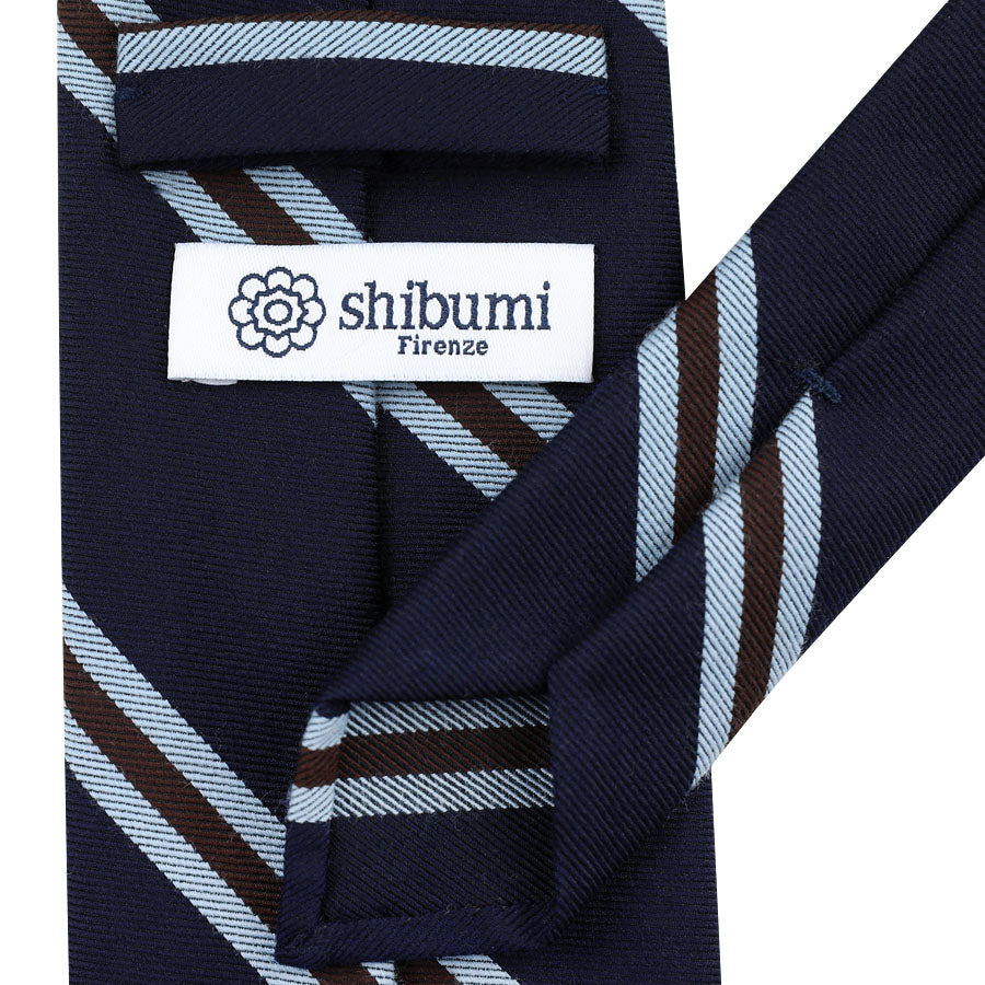 Mogador Striped Wool / Cotton Tie - Navy - Hand-Rolled