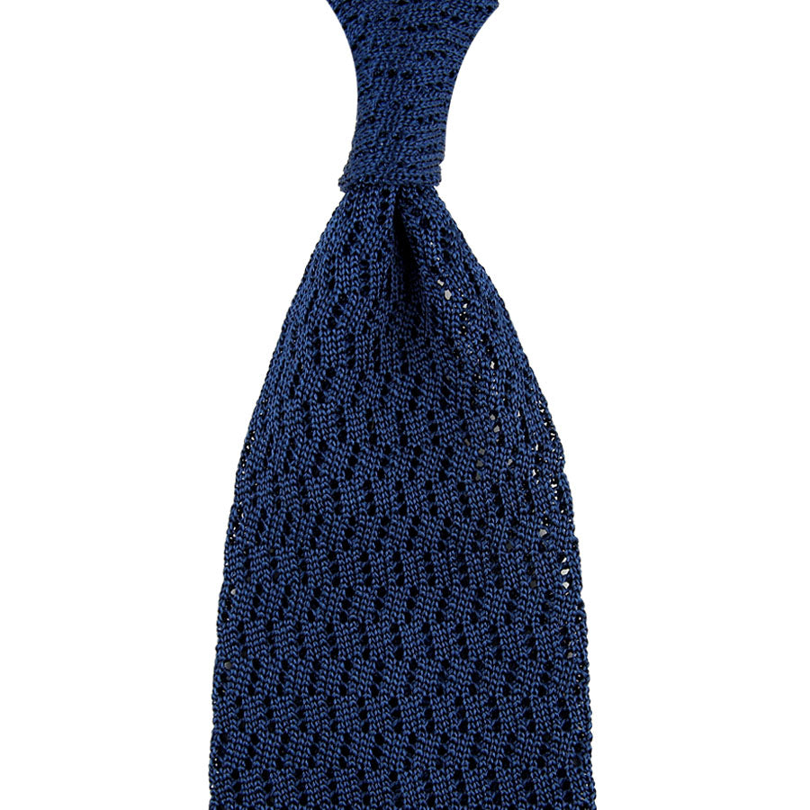 Zigzag Silk Knit Tie - Navy