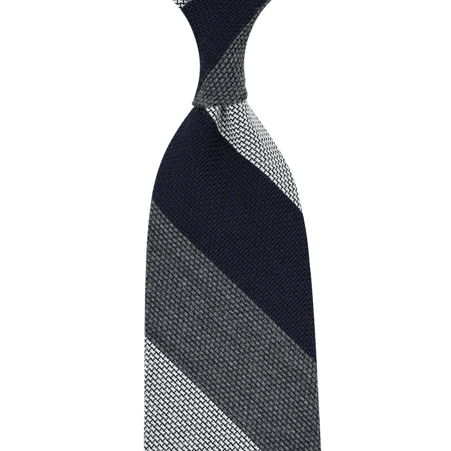 Triple Block Stripe Cashmere / Silk Grenadine Tie - Navy / Grey / White