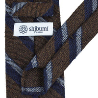 Striped Silk / Wool / Cotton Tie - Brown / Navy / Sky