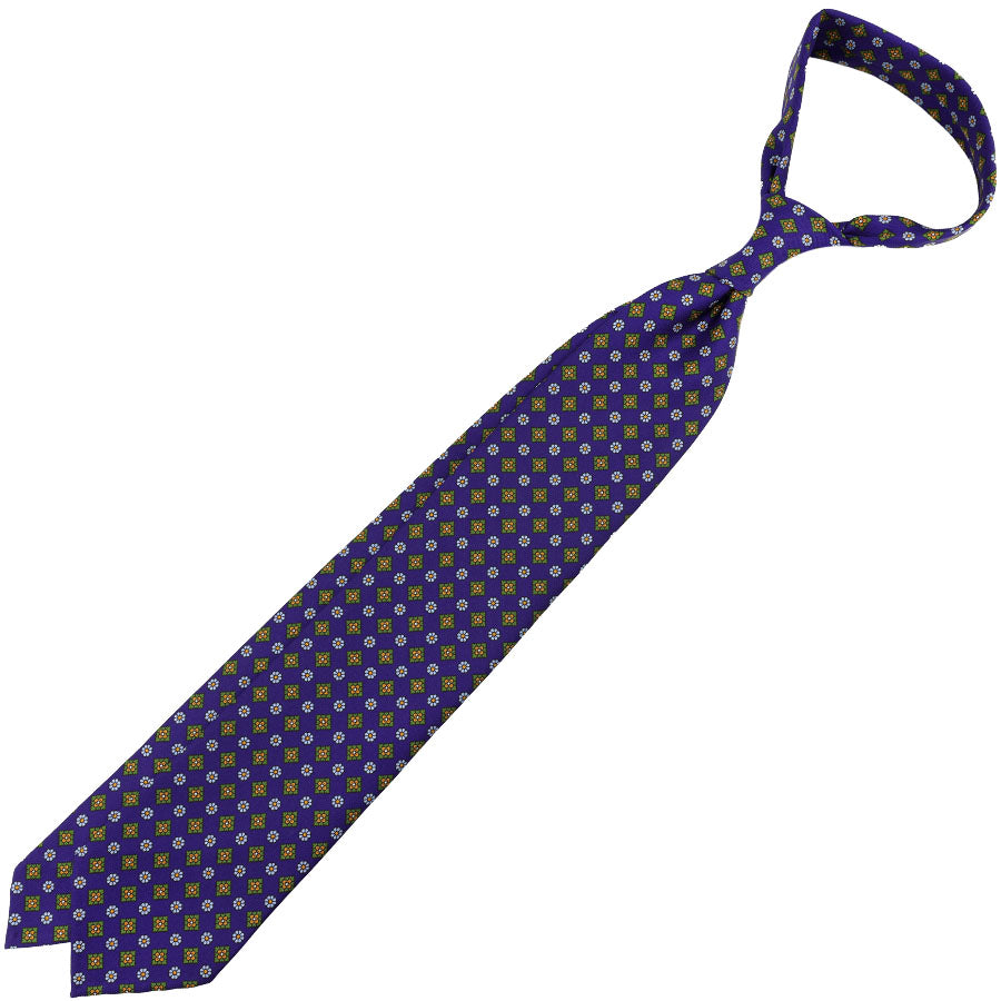 Floral Printed Silk Tie - Royal Purple - Hand-Rolled