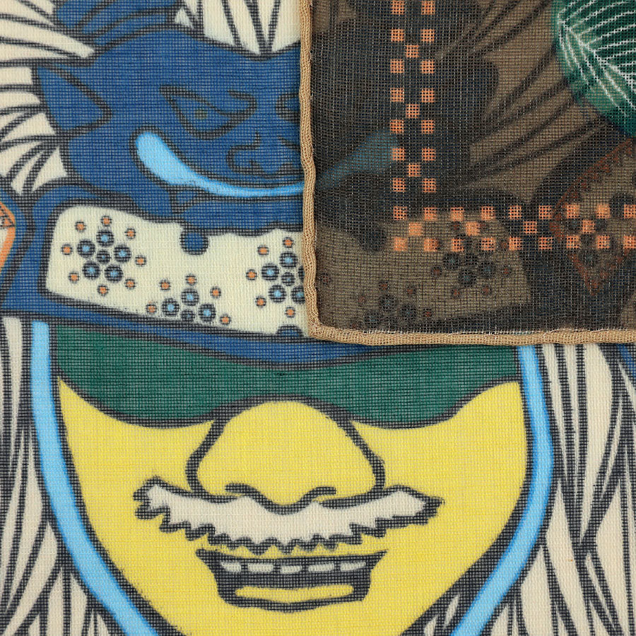 Samurai Motif Cotton Blend Pocket Square - Brown - 40x40cm