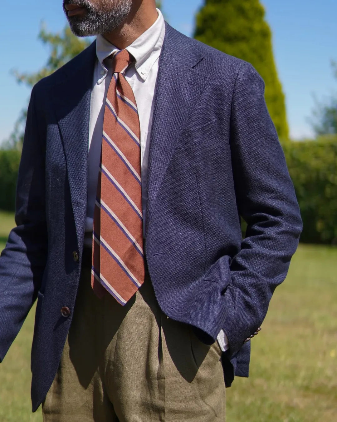 Repp Stripe Silk Tie - Copper - Hand-Rolled