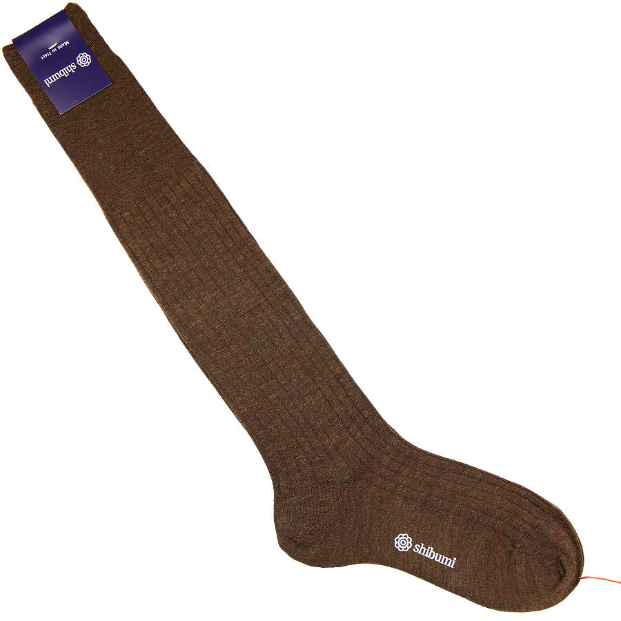 Knee Socks - Ribbed - Brown - Wool
