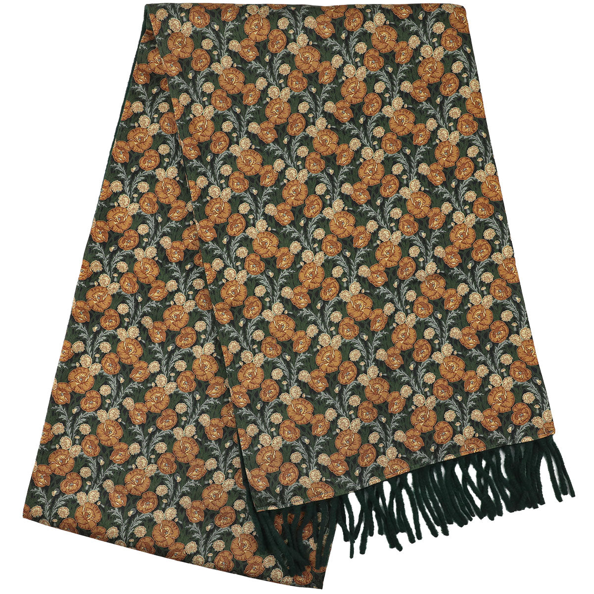 Printed Silk / Cashmere Scarf - Forest / Oatmeal / Forest