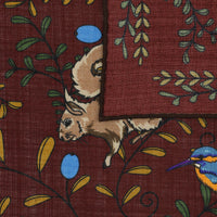 Animal Motif Wool / Silk Pocket Square - Burgundy - 40x40cm