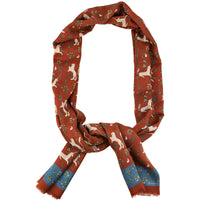 Animal Printed Wool / Silk Scarf - Rust
