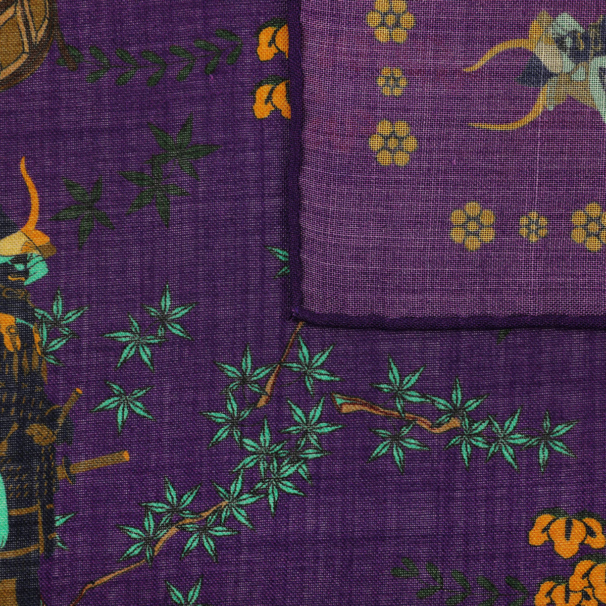 Samurai Motif Wool / Silk Pocket Square - Purple - 40x40cm