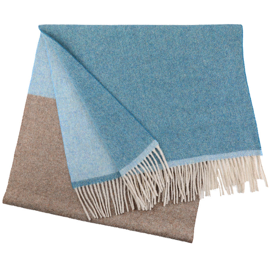 Striped Wool Stole - Blue / Hazelnut - 200cm x 50cm