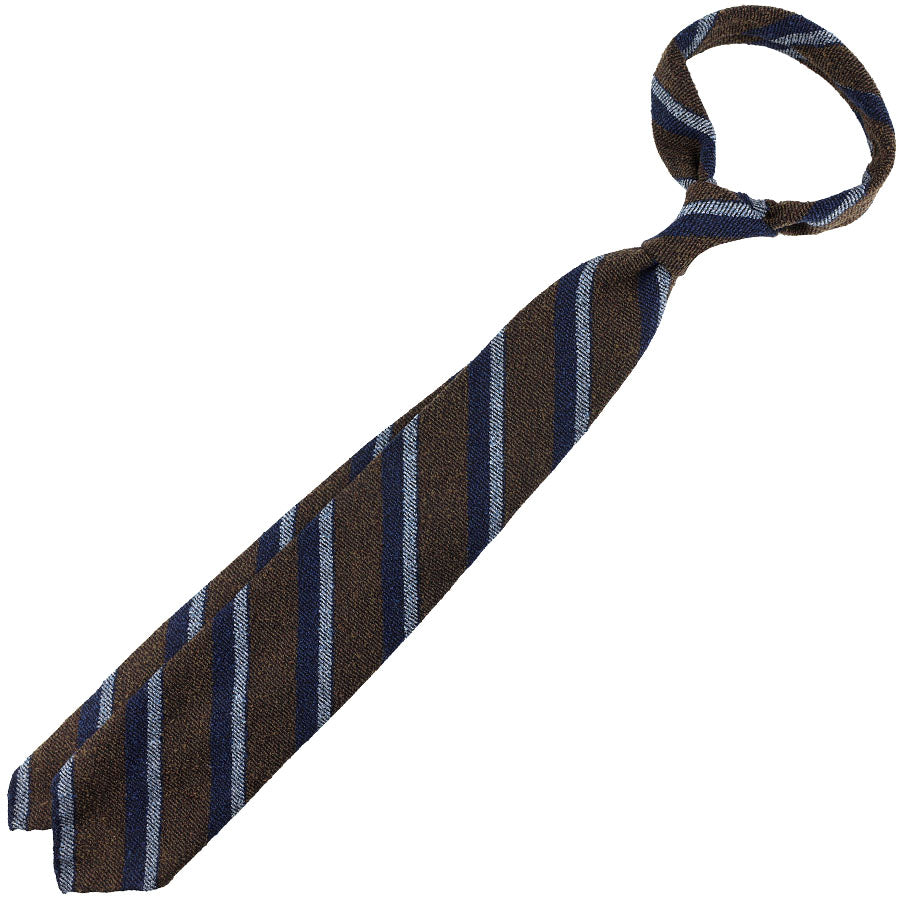 Striped Silk / Wool / Cotton Tie - Brown / Navy / Sky