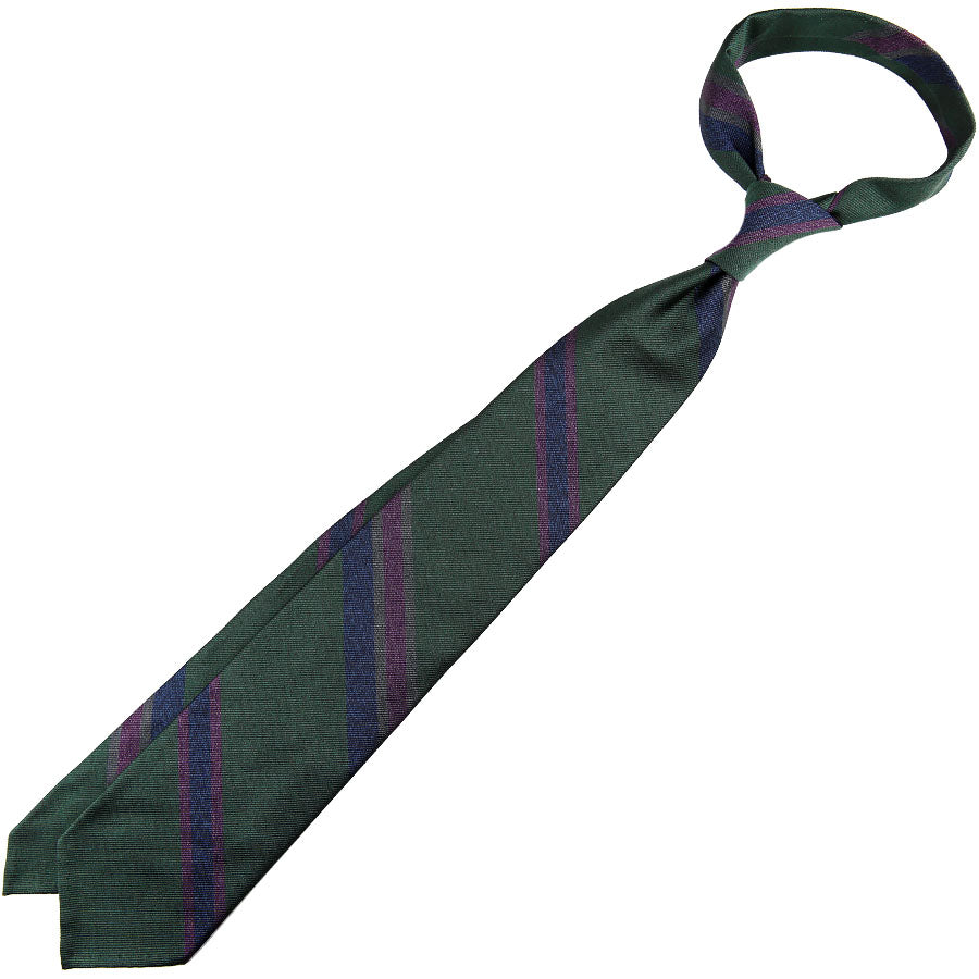 Striped Mottled Repp Silk Tie - Forest - Hand-Rolled