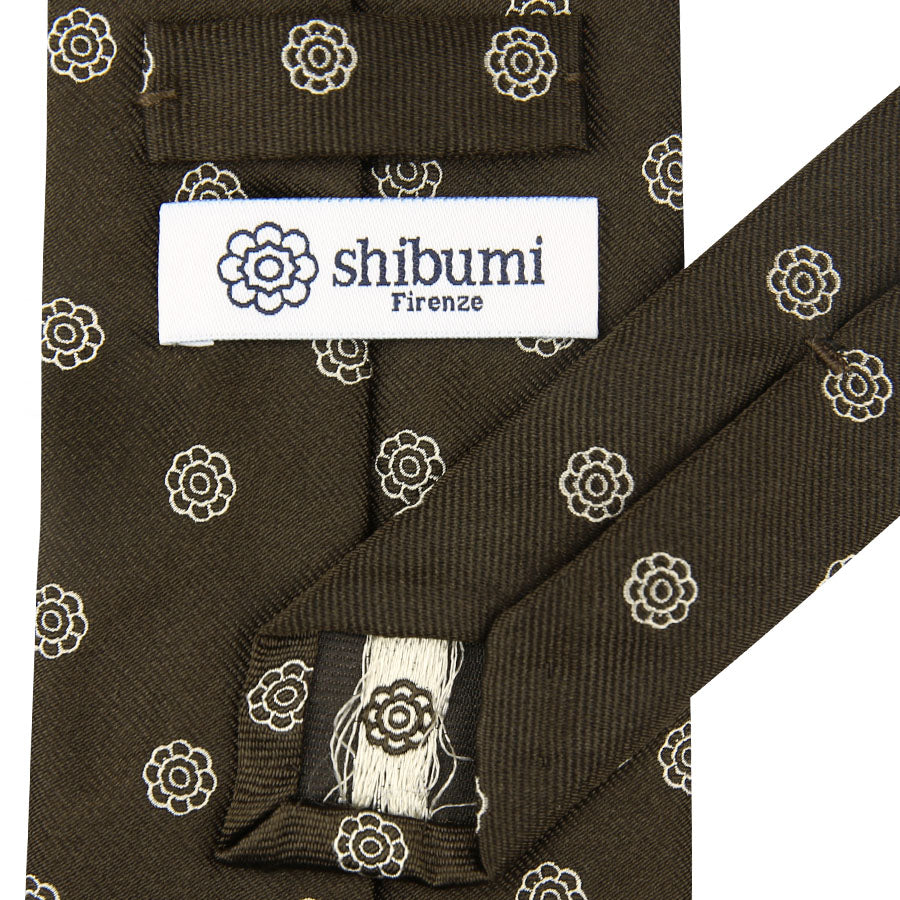 Shibumi-Flower Jacquard Silk Tie - Chocolate - Hand-Rolled