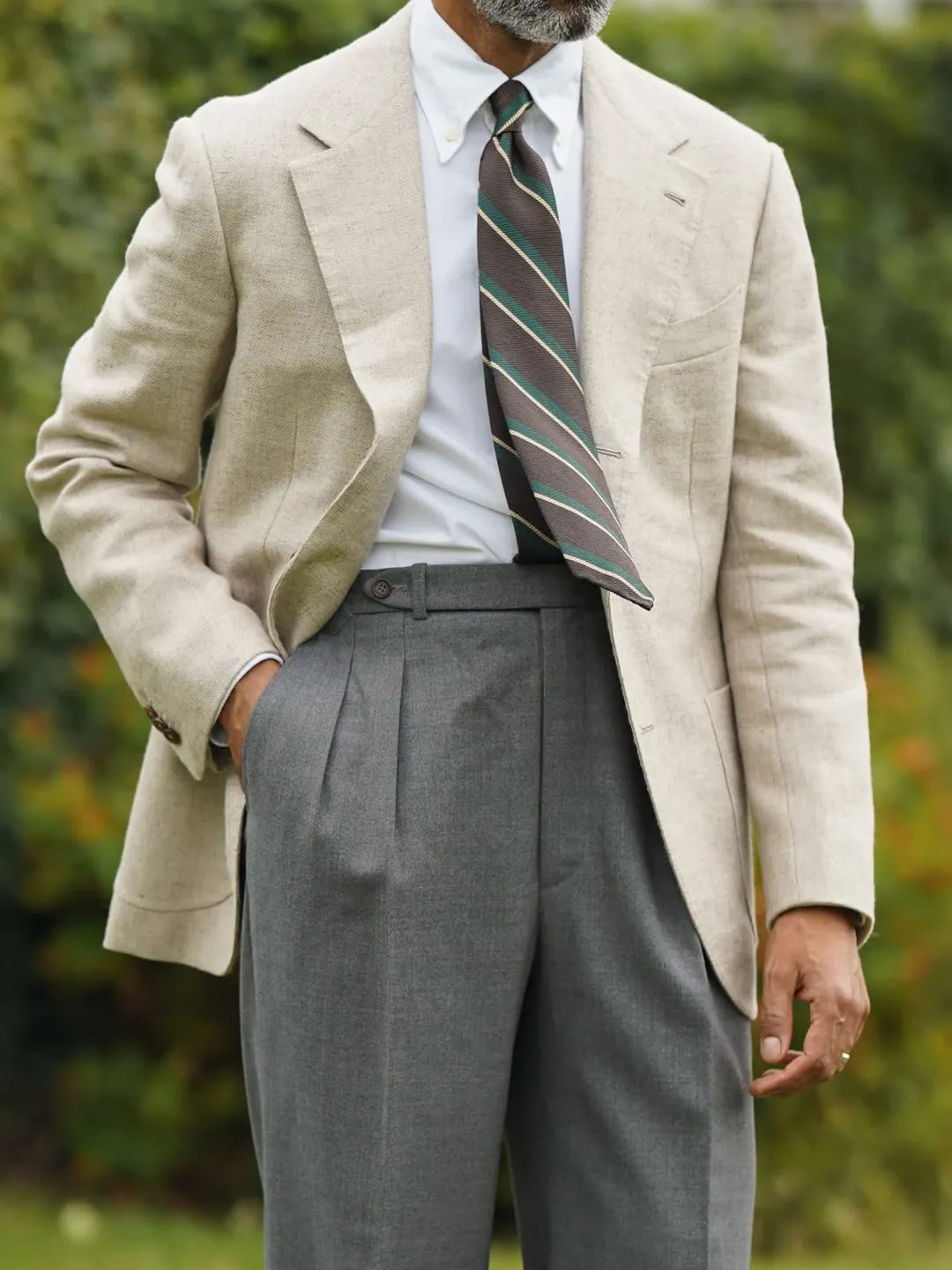 Striped Boucle Silk Tie - Brown / Forest - Hand-Rolled