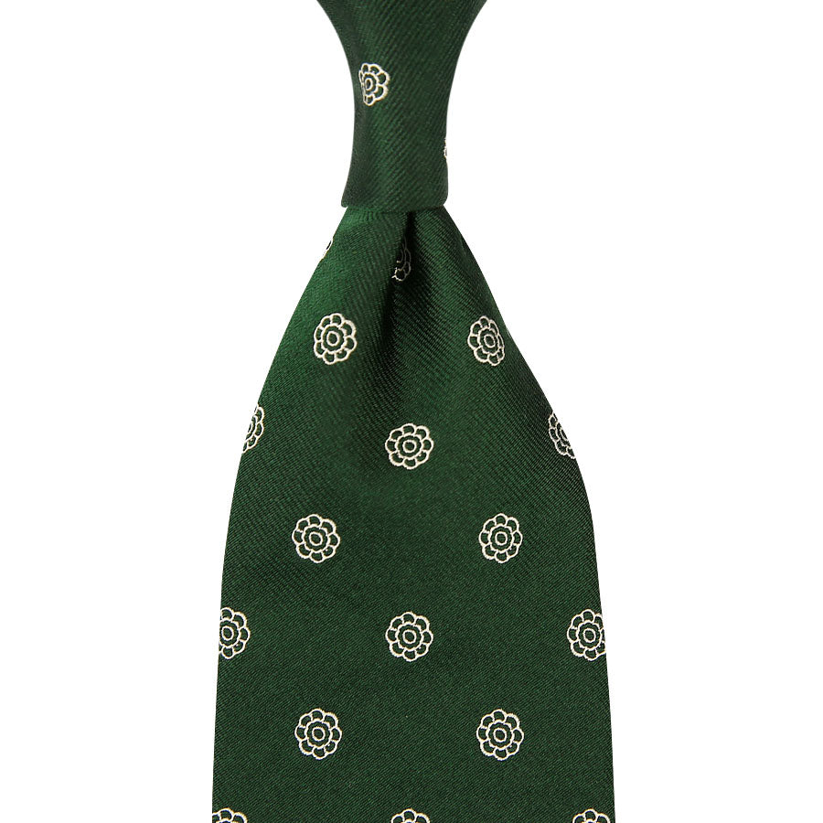 Shibumi-Flower Jacquard Silk Tie - Forest - Hand-Rolled